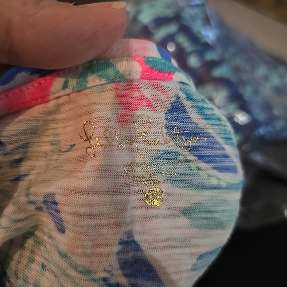 Lilly Pulitzer Etta V Neck Top Jet Stream Blue Pink Size XXSMALL Cotton Beach - Picture 4 of 6